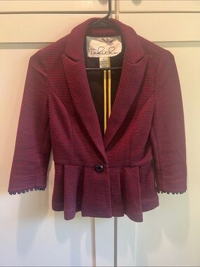 Anthropologie Tabitha "Chandelier" Striped Peplum Blazer Jacket Red Navy XS